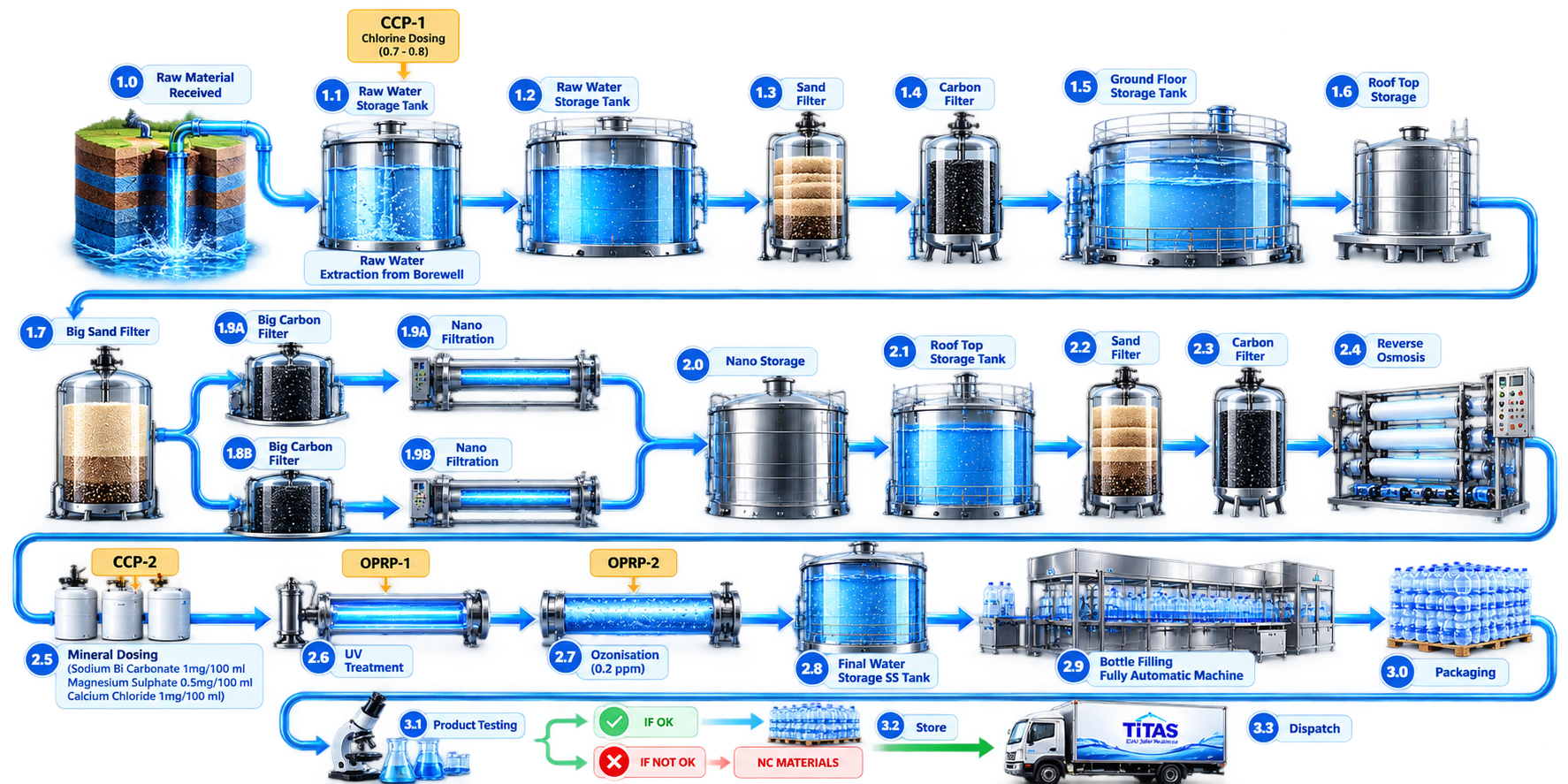 TiTAS process flow chart for bottle filling, supplied by SUJIT AQUA ENTERPRISE